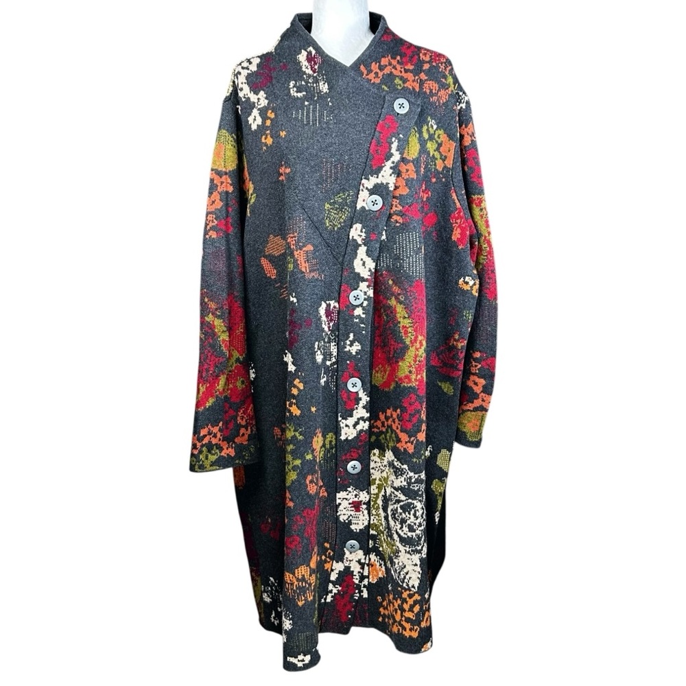 J. Jill Madison Floral Duster Long Cardigan Sweater 4X Spring Alpaca Wool Blend - Picture 2 of 15